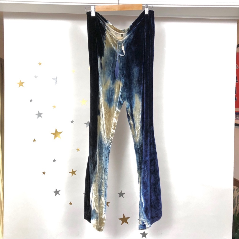 Chaser dark blue & cream dip dye velvet pants sz S